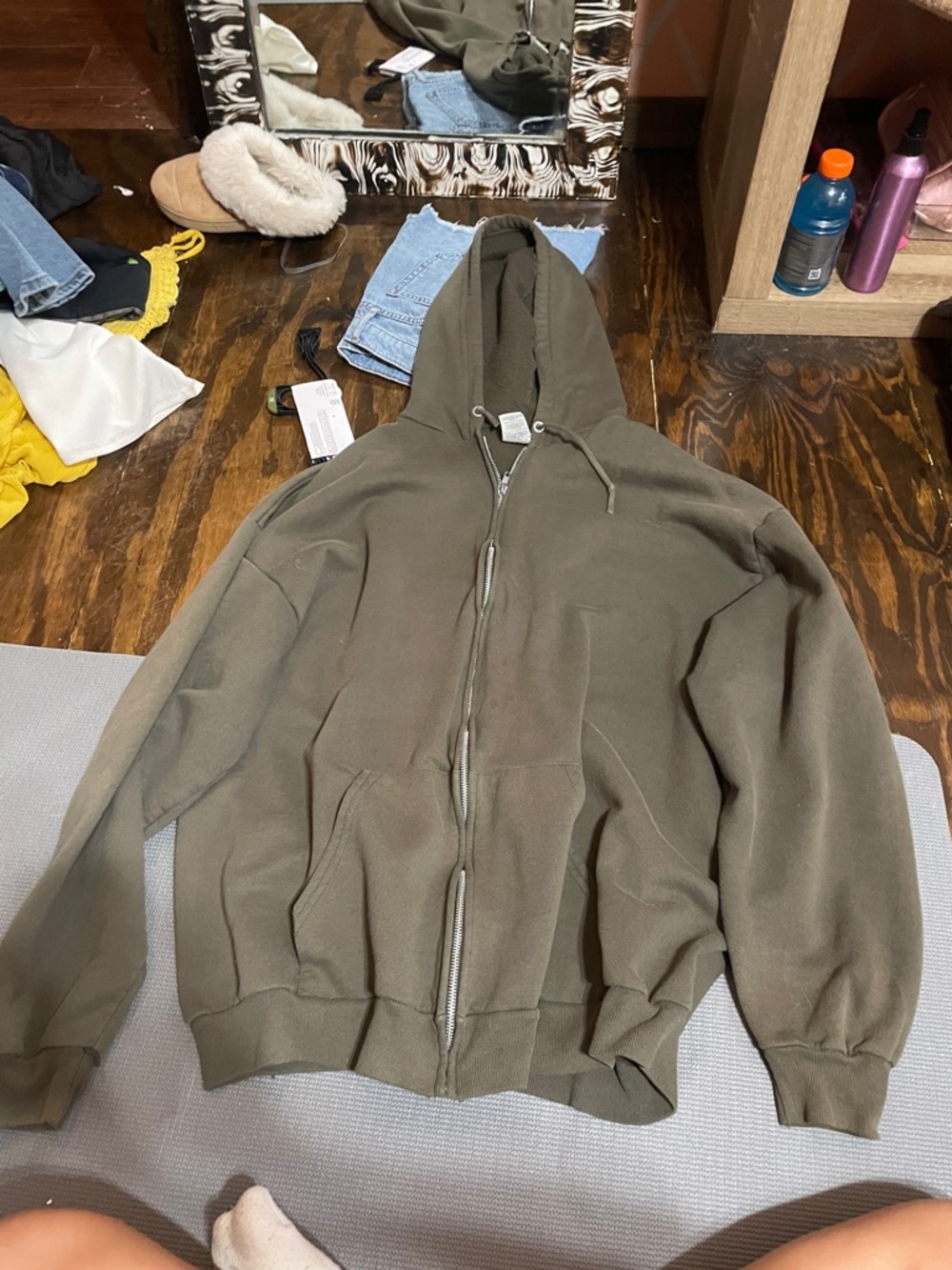 Jerzees Olive Green Full-Zip Hooded Sweater